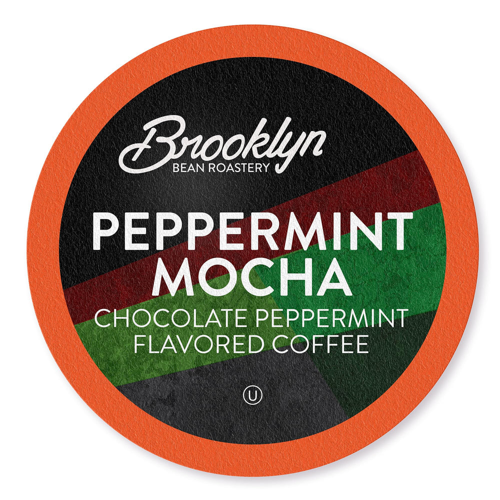 Brooklyn Beans Peppermint Mocha pods in a box, ideal for seasonal sharing.