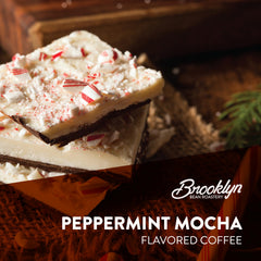 Brooklyn Beans Peppermint Mocha pods brewed into a festive cup for cozy mornings.