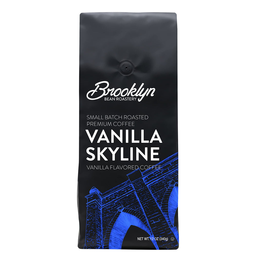 Brooklyn Beans Vanilla Skyline packshot shows vanilla aroma and bold Arabica flavor.
