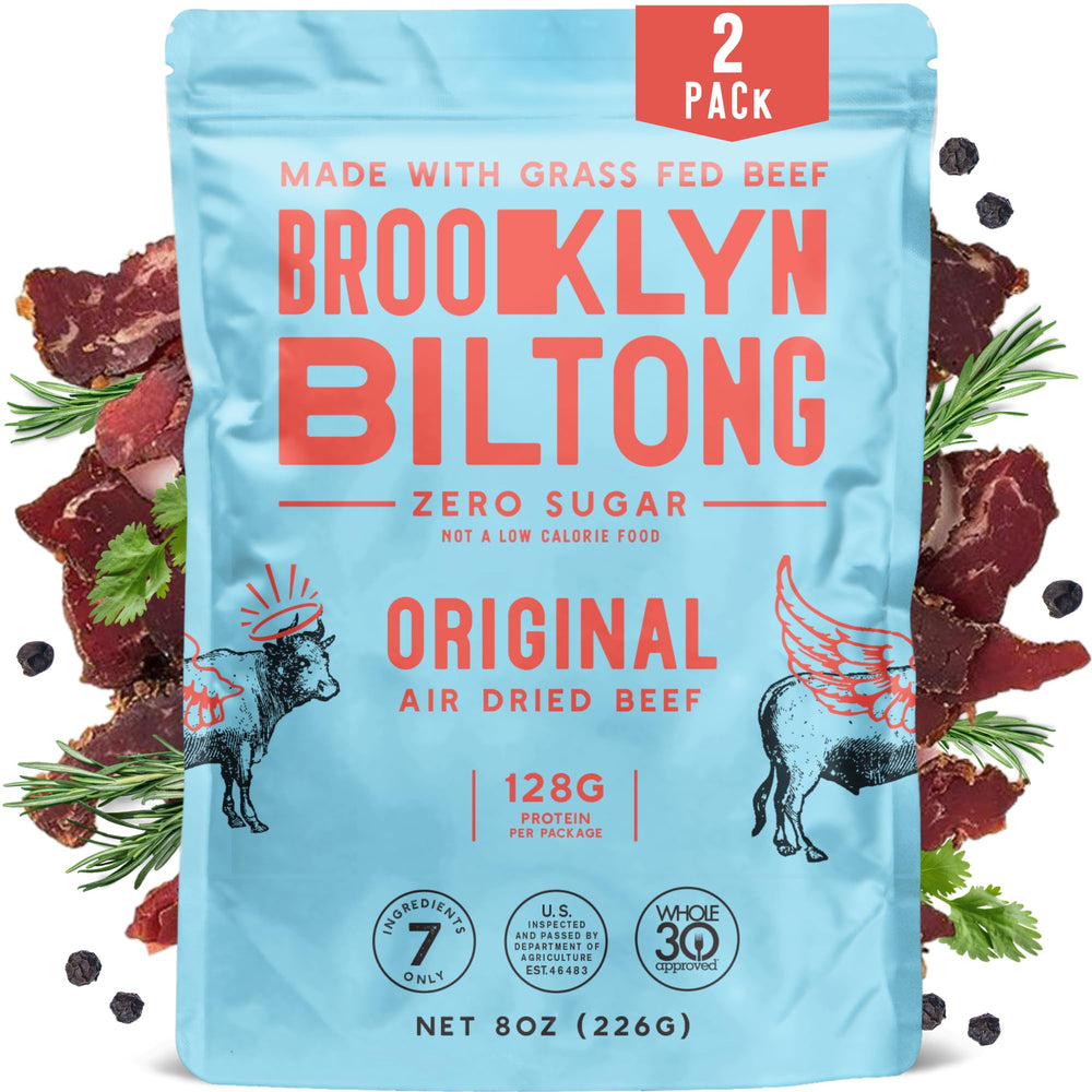 Brooklyn Biltong Original 8oz pack front, ideal for on-the-go protein.