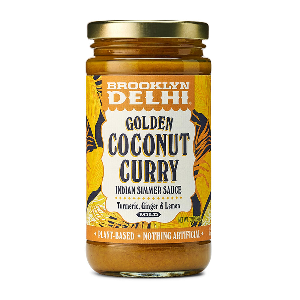 Brooklyn Delhi Golden Coconut Curry bottle – vibrant aroma for quick weeknight dinners.