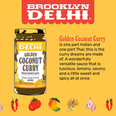Brooklyn Delhi Golden Coconut Curry pour shot – ready to simmer with vegetables.
