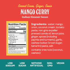 Brooklyn Delhi Mango Curry sauce pour demonstrates easy simmer use with proteins.