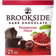 Brookside dark chocolate with pomegranate centers bag view: ideal for on-the-go snacking.