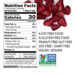 Brothers All Natural strawberry crisps close-up showing vibrant color and crisp texture.