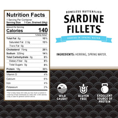 Brunswick Butterflied Sardine Fillets close-up, premium texture.