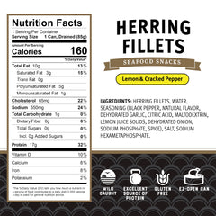 Brunswick Herring Fillets served over pasta with lemon pepper flavor.