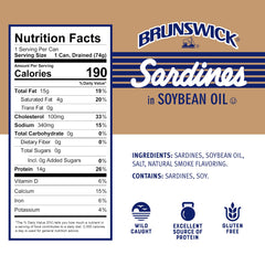 Brunswick sardines on crackers for a quick, flavorful snack option.