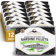Brunswick sardines in olive oil with hot peppers can, protein-rich snack