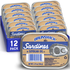 Brunswick wild-caught sardines in soybean oil, a protein-rich pantry staple.