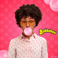 Bubbaloo Adams gum pack close-up, glossy packaging and colorful pieces.