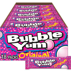 Bubble Yum Original gum box with 18 packs for parties and sharing.