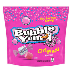 Stand-up bag design keeps Bubble Yum Original pieces fresh and easy to grab.