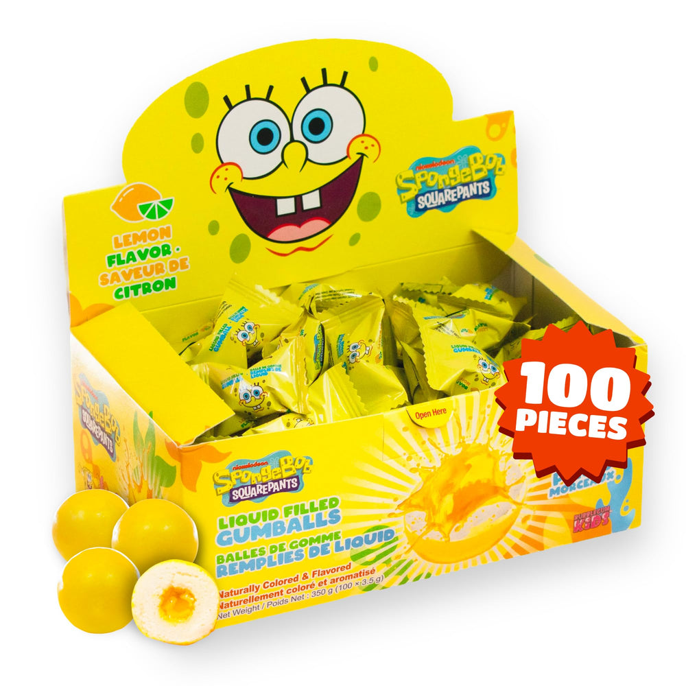 Bubblegum Kids SpongeBob lemon liquid gumballs in a 100-count display for sharing