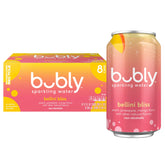 Bubly Bellini Bliss 12oz cans front view for a refreshing, zero calorie option