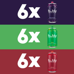 Bubly Blackberry can close-up showcasing juicy berry flavors with zero calories