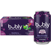 Bubly Blackberry can with crisp bubbles and zero calories.