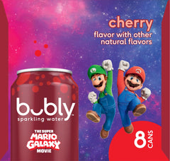 Bubly Cherry sparkling water pack-front shows convenient multi-pack for gatherings
