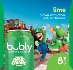 Bubly Lime can with lime garnish and bright bubbles.