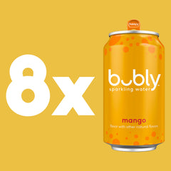 Close-up of Bubly Mango flavor label highlighting natural taste