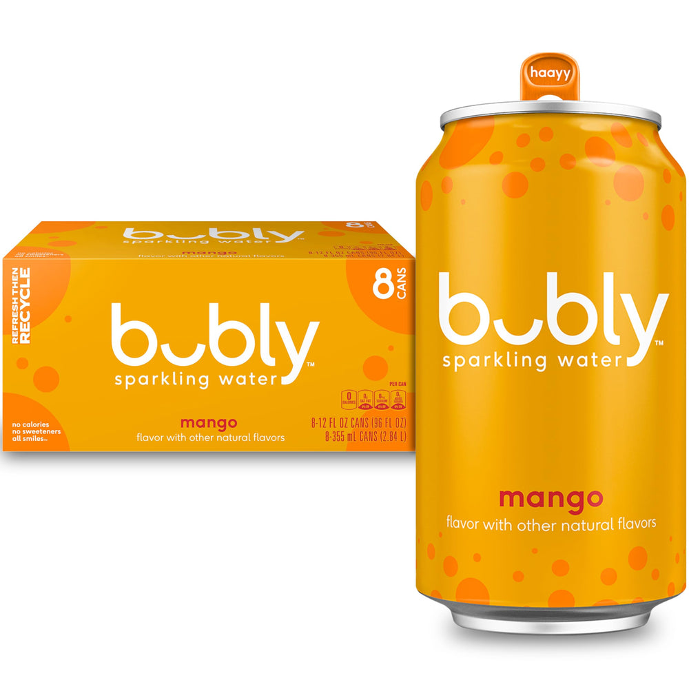 Bubly Mango can front view with crisp flavor and zero calories