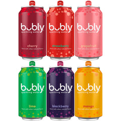 Bubly variety-pack six flavors lineup for social gatherings.