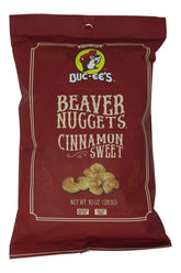 Buc-ee's Beaver Nuggets Cinnamon Sweet Puffs front view, gluten-free snack for on-the-go enjoyment.