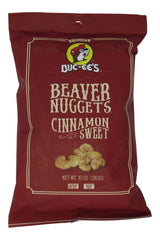 Buc-ee's Beaver Nuggets Cinnamon Sweet Puffs front view, gluten-free snack for on-the-go enjoyment.
