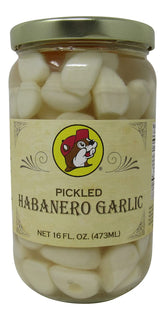 Buc-ee's pickled habanero garlic jar closeup showing bold, ready-to-use garlic for sauces