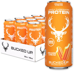 Bucked Up orange cream protein soda can with crisp, refreshing drink