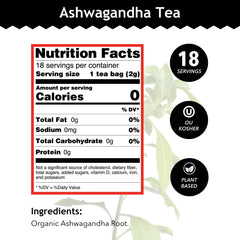 Buddha Teas Ashwagandha Root Tea bag closeup highlights natural, caffeine-free herbal blend.