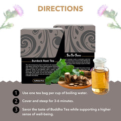 Buddha Teas Burdock Root dry herbs display emphasizing natural ingredients
