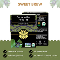 Buddha Teas caffeine-free tea bag closeup, clean ingredients for daily enjoyment.