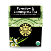 Buddha Teas Feverfew & Lemongrass cup with refreshing citrus aroma for relaxation