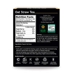 Buddha Teas Oat Straw Tea cup steeping, caffeine-free and soothing.