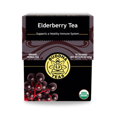 Buddha Teas Organic Elderberry tea bag—caffeine-free antioxidant infusion.