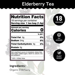 Buddha Teas Organic Elderberry tea cup—earthy, tart flavor ideal with honey.