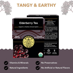 Buddha Teas Organic Elderberry tea pack—single-ingredient, organic sourcing.
