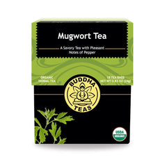 Buddha Teas Organic Mugwort Tea bags ready for a calming ritual