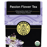 Buddha Teas Organic Passion Flower Tea packaging showing 18 bleach-free bags