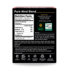 Buddha Teas Pure Mind Blend tea bags arranged for caffeine-free calm