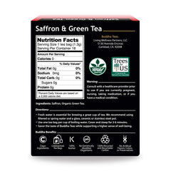 Buddha Teas saffron green tea cup steeping, showcasing a smooth, aromatic brew.