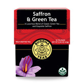 Buddha Teas saffron green tea pack, premium blend for a refined tea experience.