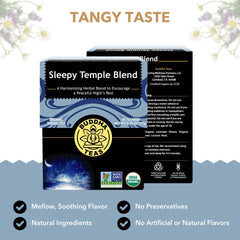 Buddha Teas Sleepy Temple Blend brewed cup inviting a gentle, restful moment.
