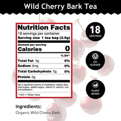 Buddha Teas wild cherry bark tea bags displayed for quick, caffeine-free brewing.