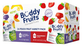 Buddy Fruits pouch display featuring multifruit variety for on-the-go snacking