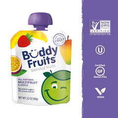 Buddy Fruits variety-pack box image emphasizes 24-pouch bundle
