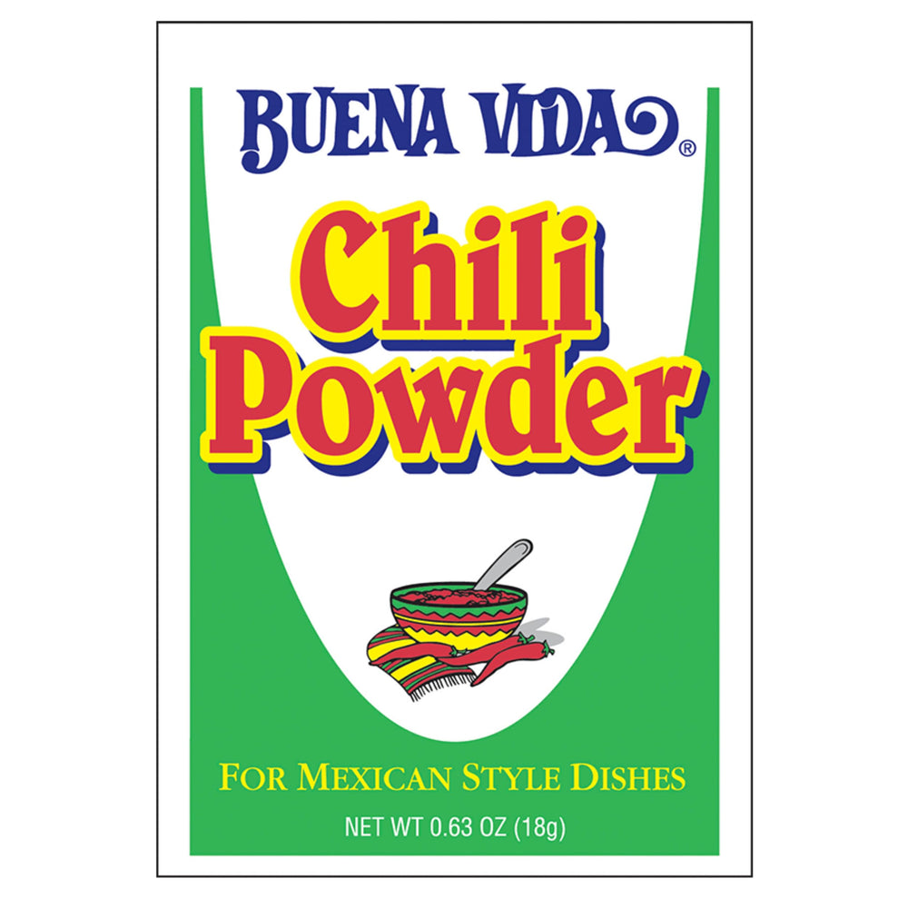 Buena Vida chili powder 12-pack packaging for pantry-ready easy weeknight flavor
