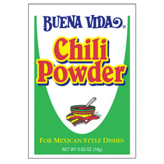 Buena Vida chili powder 12-pack packaging for pantry-ready easy weeknight flavor
