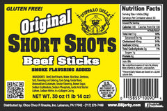 Buffalo Bills Short Shots Original Mild beef sticks close-up highlighting firm texture for a hearty bite.